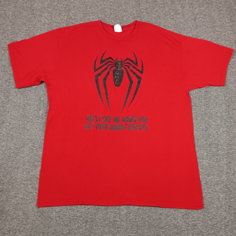Spider Man Shirt Mens XL Red Black Yazbek Marvel Graphic Tee Superhero Movie